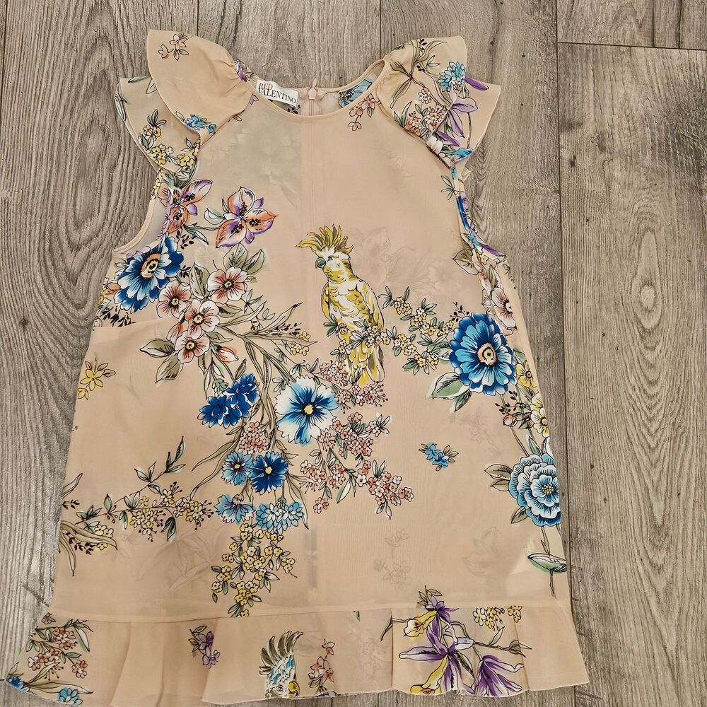 Red Valentino  Floral Print Sleeveless Silk Shirt Ruffle Trim  Woman Size S NWOT